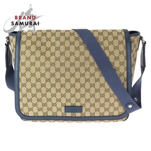GUCCI shoulder bag messenger beige blue GG canvas leather